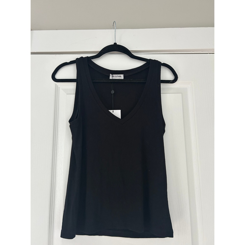 LNA Ribbed V-Neck Tank Top Sleeveless Knit Black Size M - Picture 3 of 5